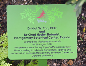 Photo of the plaque commemorating the partnership between MBC and Gardens by the Bay