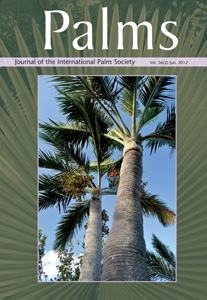 The cover of Palms: the Journal of the International Palm Society, January 2012